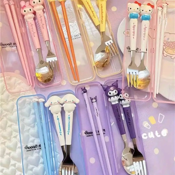 Sanrio My Melody 3pcs Stainless Steel Cutlery Set Portable Fork, Spoon & Ch… - Picture 5 of 5